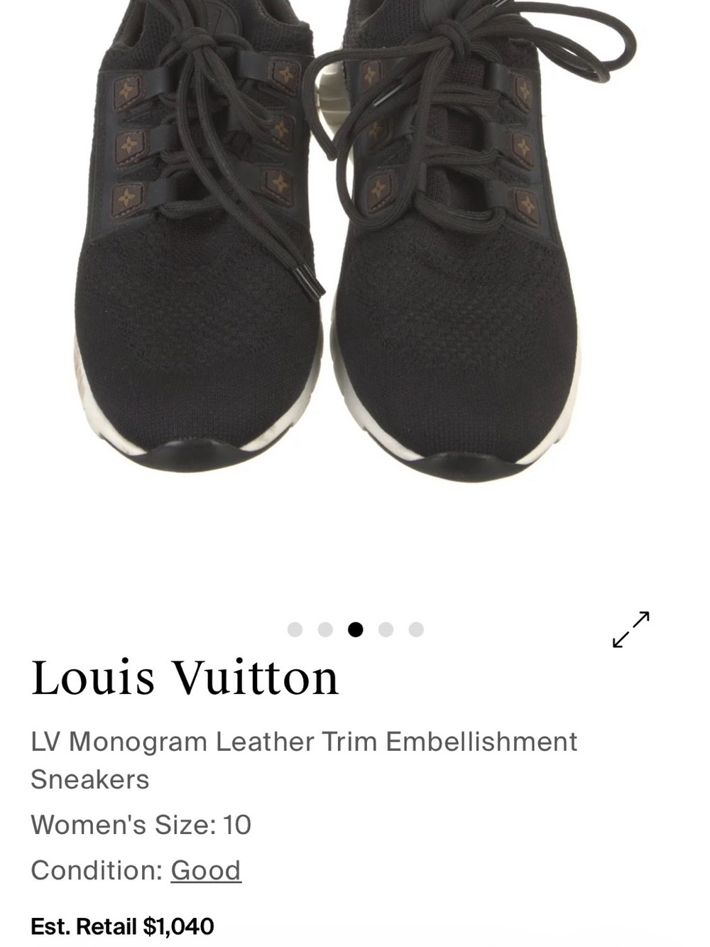 Louis Vuitton Black Knit Women's Athletic Sneakers with White Sole